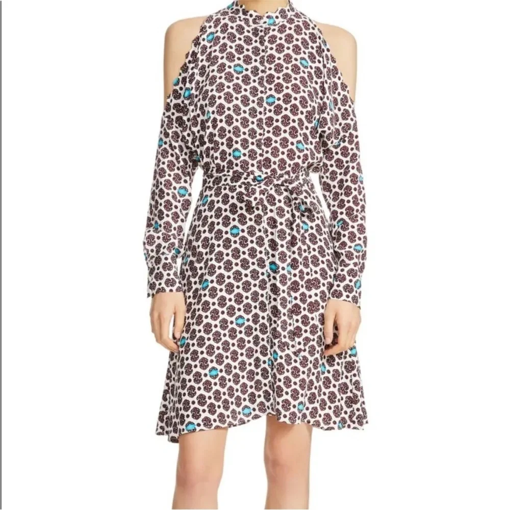 MAJE Ralinka Printed Cold-Shoulder Dress Button Down in Size 3 US Large